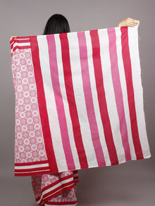 Pink Red White Block Printed Cotton Saree - S031701366