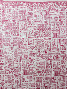 Pink Red White Block Printed Cotton Saree - S031701366