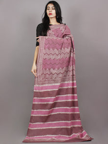 Carmine Pink White Hand Block Printed Cotton Saree - S031701367
