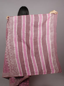 Carmine Pink White Hand Block Printed Cotton Saree - S031701367