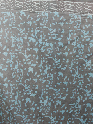 Grey Azure White Hand Block Printed Cotton Saree - S031701368