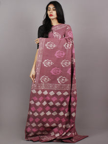Rosewood Pink Ivory Hand Block Printed Cotton Saree - S031701369