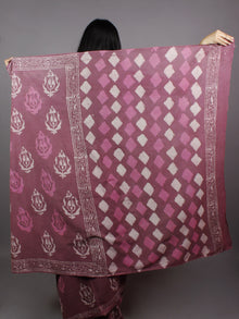 Rosewood Pink Ivory Hand Block Printed Cotton Saree - S031701369