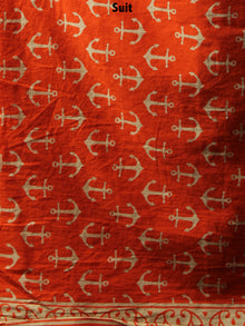 Orange Beige Hand Block Printed Cotton Suit-Salwar Fabric With Chiffon Dupatta - S1628137