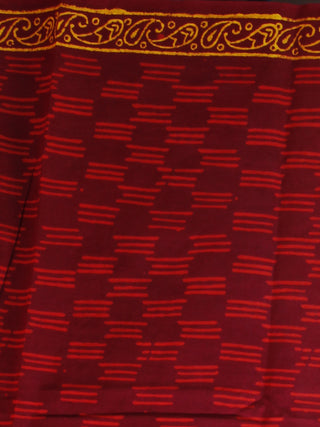 Gingerbread Maroon Yellow Green Hand Block Printed Cotton Saree - S031701370