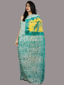 Yellow Green Ivory Hand Shibori Dyed Cotton Saree - S031701372
