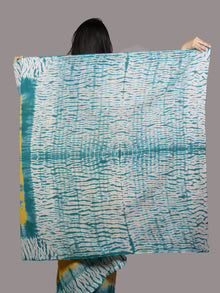 Yellow Green Ivory Hand Shibori Dyed Cotton Saree - S031701372