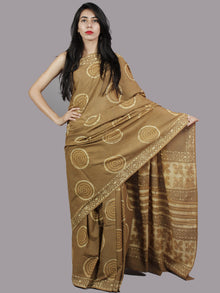 Peanut Brown Ivory Hand Block Printed Cotton Saree - S031701374