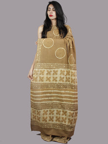 Peanut Brown Ivory Hand Block Printed Cotton Saree - S031701374