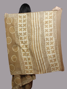 Peanut Brown Ivory Hand Block Printed Cotton Saree - S031701374