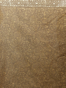 Peanut Brown Ivory Hand Block Printed Cotton Saree - S031701374