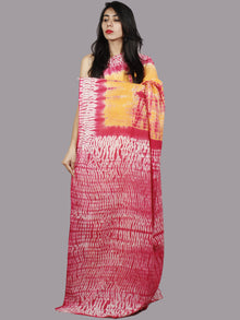 Yellow Pink Ivory Hand Shibori Dyed Cotton Saree - S031701375