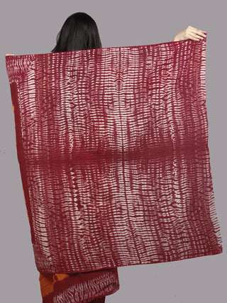 Orange Brown Ivory Hand Shibori Dyed Cotton Saree - S031701376