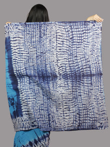 Cobalt Blue Indigo Ivory Hand Shibori Dyed Cotton Saree - S031701377