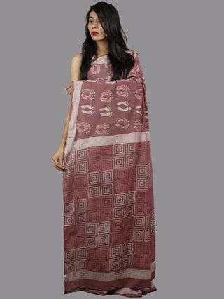 Rosewood Pink Ivory Hand Block Printed Cotton Saree - S031701379
