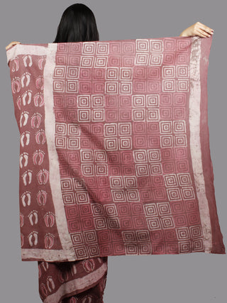 Rosewood Pink Ivory Hand Block Printed Cotton Saree - S031701379