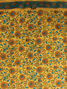 Yellow Sky Blue Hand Block Printed Cotton Suit-Salwar Fabric With Chiffon Dupatta - S1628138