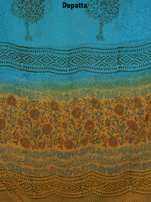 Yellow Sky Blue Hand Block Printed Cotton Suit-Salwar Fabric With Chiffon Dupatta - S1628138