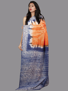 Orange Indigo Ivory Hand Shibori Dyed Cotton Saree - S031701380