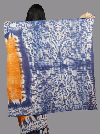 Orange Indigo Ivory Hand Shibori Dyed Cotton Saree - S031701380