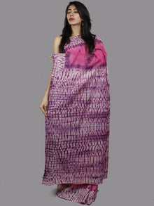 Pink Purple Ivory Hand Shibori Dyed Cotton Saree - S031701381