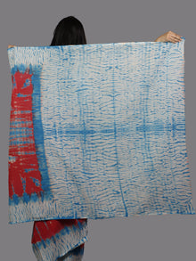 Red Cerulean Blue Ivory Hand Shibori Dyed Cotton Saree - S031701382