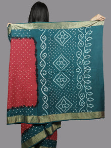 Maroon Peacock Green White Hand Tie & Dye Bandhej Glace Cotton Saree With Resham Border - S031701384
