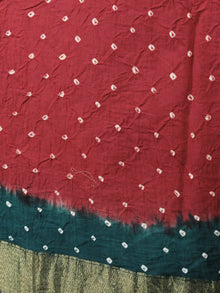 Maroon Peacock Green White Hand Tie & Dye Bandhej Glace Cotton Saree With Resham Border - S031701384