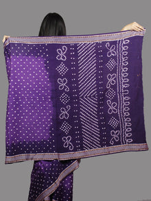 Purple White Hand Tie & Dye Bandhej Glace Cotton Saree With Resham Border - S031701387