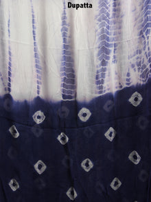 Indigo White Hand Shibori Dyed Cotton Suit-Salwar Fabric With Chiffon Dupatta - S1628139