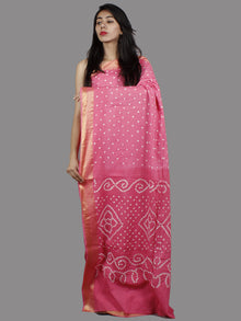 Baby Pink White Hand Tie & Dye Bandhej Glace Cotton Saree With Resham Border - S031701390