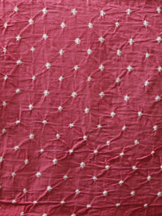 Baby Pink White Hand Tie & Dye Bandhej Glace Cotton Saree With Resham Border - S031701390