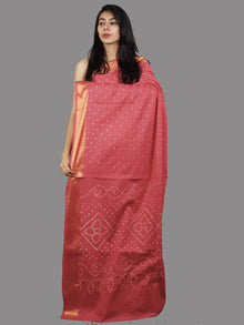 Peach White Hand Tie & Dye Bandhej Glace Cotton Saree With Resham Border - S031701391
