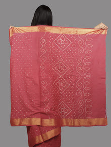 Peach White Hand Tie & Dye Bandhej Glace Cotton Saree With Resham Border - S031701391