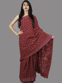 Brown White Hand Tie & Dye Bandhej Glace Cotton Saree With Resham Border - S031701392