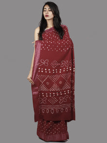 Brown White Hand Tie & Dye Bandhej Glace Cotton Saree With Resham Border - S031701392