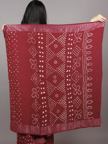 Brown White Hand Tie & Dye Bandhej Glace Cotton Saree With Resham Border - S031701392