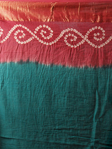Peacock Green Maroon White Hand Tie & Dye Bandhej Glace Cotton Saree With Resham Border - S031701393