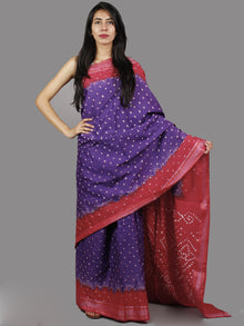 Purple Deep Pink White Hand Tie & Dye Bandhej Glace Cotton Saree With Resham Border - S031701394