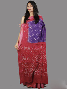 Purple Deep Pink White Hand Tie & Dye Bandhej Glace Cotton Saree With Resham Border - S031701394