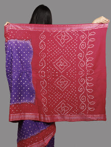 Purple Deep Pink White Hand Tie & Dye Bandhej Glace Cotton Saree With Resham Border - S031701394