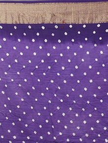 Purple White Hand Tie & Dye Bandhej Glace Cotton Saree With Resham Border - S031701395
