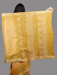 Mustard Yellow White Hand Tie & Dye Bandhej Glace Cotton Saree With Resham Border - S031701396