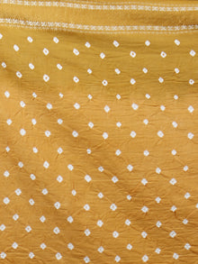 Mustard Yellow White Hand Tie & Dye Bandhej Glace Cotton Saree With Resham Border - S031701396