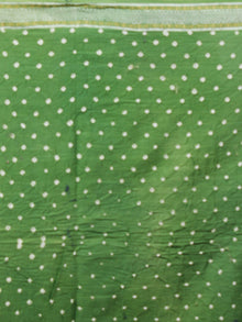 Sage Green White Hand Tie & Dye Bandhej Glace Cotton Saree With Resham Border - S031701397