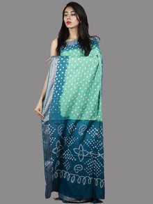 Teal & Aegean Blue White Hand Tie & Dye Bandhej Glace Cotton Saree With Resham Border - S031701398