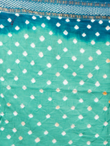 Teal & Aegean Blue White Hand Tie & Dye Bandhej Glace Cotton Saree With Resham Border - S031701398