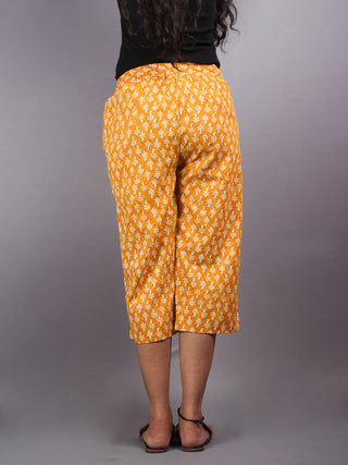 Yellow Hand Block Printed Elasticated Waist Capri - C0267013
