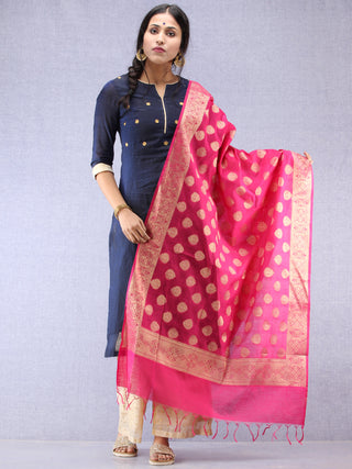 Banarasi Chanderi Dupatta With Zari Work - Magenta & Gold - D04170802