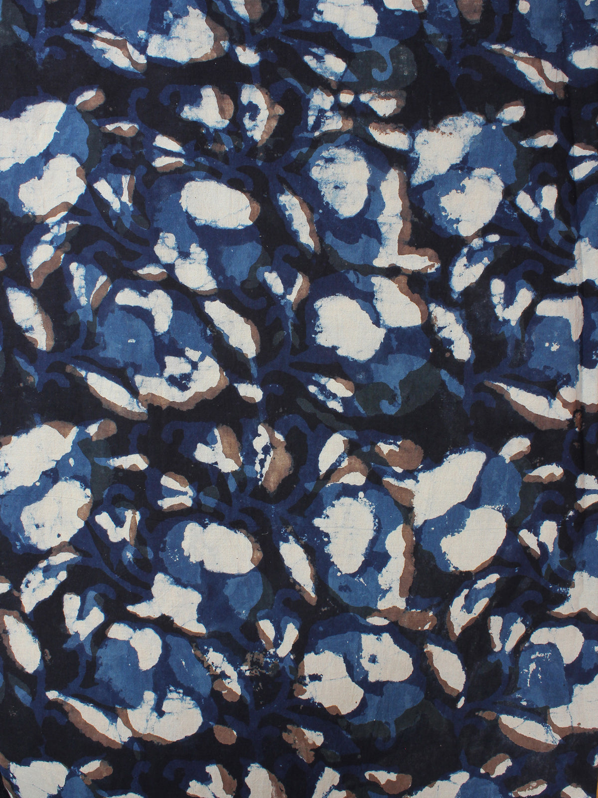 Indigo Beige Black Hand Block Printed Cotton Cambric Fabric Per Meter - F0916399